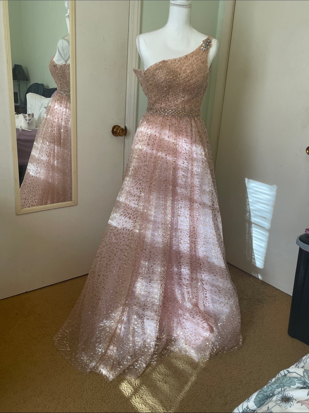 Sparkling Rose Maxi Skirt with Sequin Overlay